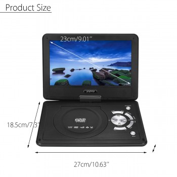 9.8 Inch Portable Rechargeable Car DVD Player Game Video Control 270 Degree Screen With Game FM Radio TV AV Monitor Card Reader