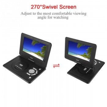9.8inch Portable HD DVD Player Swivel 270 degree Screen 16:9 Rechargeable TV Car Charger Gamepad 100-240V