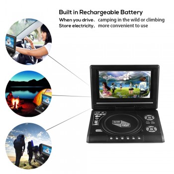 Fornorm 7.8LCD Display DVD Player 270 Degree Swivel Screen Portable TV Game Player With USB SD Card Reader Car Charger Gamepad