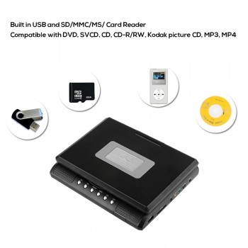 Fornorm 7.8LCD Display DVD Player 270 Degree Swivel Screen Portable TV Game Player With USB SD Card Reader Car Charger Gamepad