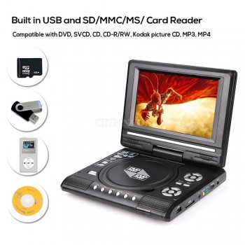 DHL 20PCS Portable 7.8 DVD Player LCD Screen Digital Video Disc Player Machine Swivel Screen Support TV Game CD DVD VCD