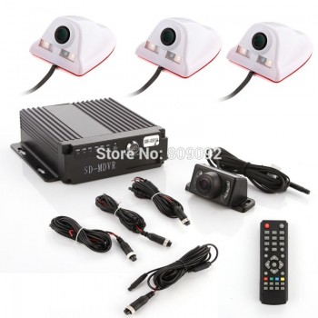 4ch Auto Vehicle Car Mobile DVR SD Card +4 CCD Camera Realtime Safety Vision Kit