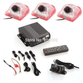 4ch Auto Vehicle Car Mobile DVR SD Card +4 CCD Camera Realtime Safety Vision Kit