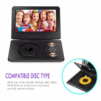FORNORM 9 Inch Portable DVD Player Swivel Screen MP3 DVD Player With Remote Control Rechargeable Battery Car Charger AC Adapter