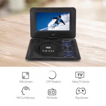 9.8inch Adjustable 3D Stereo Portable DVD Player Game Playing Hundreds of TV Channels HD DVD Player Supports 270 rotation