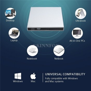 DHL 100PCS USB External CD-RW Burner DVD/CD Reader Player with Two USB Cables for Windows Mac OS Laptop Computer