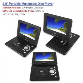9.8-inch Portable DVD Player 270 Degrees Swivel Screen Rechargeable TV Car Charger Gamepad 100-240V