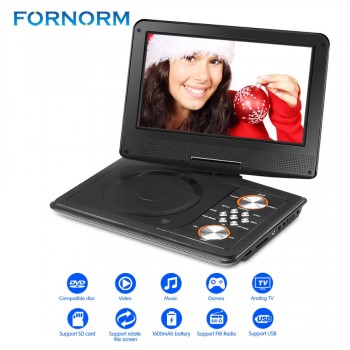 FORNORM 9 Inch DVD Player Swivel Screen Portable MP3 DVD Player With Remote Control Rechargeable Battery Car Charger AC Adapter