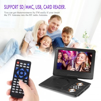 FORNORM 9 Inch DVD Player Swivel Screen Portable MP3 DVD Player With Remote Control Rechargeable Battery Car Charger AC Adapter