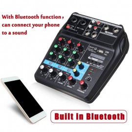 Portable Bluetooth A4 Sound Mixing Console Audio Mixer Record 48V Phantom Power Effects 4 Channels Audio Mixer with USB