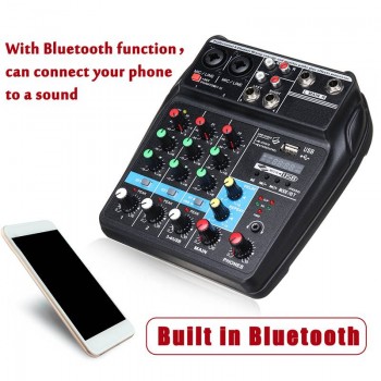 Portable Bluetooth A4 Sound Mixing Console Audio Mixer Record 48V Phantom Power Effects 4 Channels Audio Mixer with USB