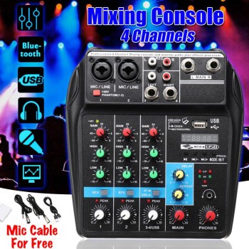 Portable Bluetooth A4 Sound Mixing Console Audio Mixer Record 48V Phantom Power Effects 4 Channels Audio Mixer with USB
