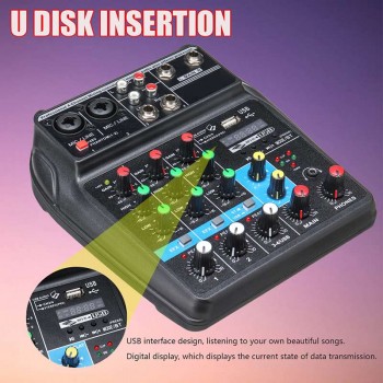Portable Bluetooth A4 Sound Mixing Console Audio Mixer Record 48V Phantom Power Effects 4 Channels Audio Mixer with USB