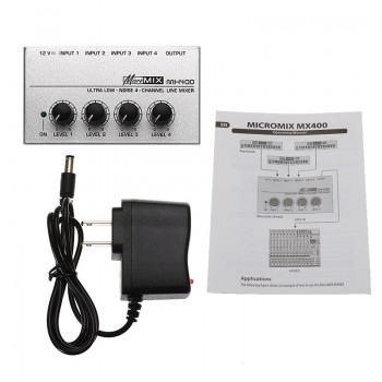 Portable 12V MX400 Micromix Low Voice 4 Channels Mono Line Studio Audio Mixer US Plug