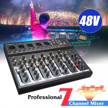 LEORY Karaoke Mixer Professional 7 Channel  Studio Audio Mixing Console Amplifier Digital Microphone Sound Mixer Sound Card