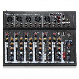 LEORY Karaoke Mixer Professional 7 Channel  Studio Audio Mixing Console Amplifier Digital Microphone Sound Mixer Sound Card