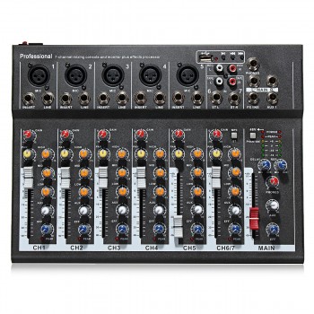 LEORY Karaoke Mixer Professional 7 Channel  Studio Audio Mixing Console Amplifier Digital Microphone Sound Mixer Sound Card