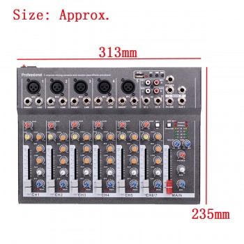 LEORY Karaoke Mixer Professional 7 Channel  Studio Audio Mixing Console Amplifier Digital Microphone Sound Mixer Sound Card