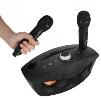 Portable Bluetooth KTV Karaoke Music Player Home Wireless Amplifier with 2pcs Microphone Support TF Card AUX