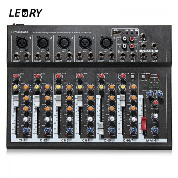 LEORY Professional 7 Channel Karaoke Audio Mixer Microphone Sound Mixing Console Amplifier With USB 48V Phantom Power