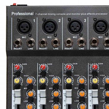 LEORY Professional 7 Channel Karaoke Audio Mixer Microphone Sound Mixing Console Amplifier With USB 48V Phantom Power