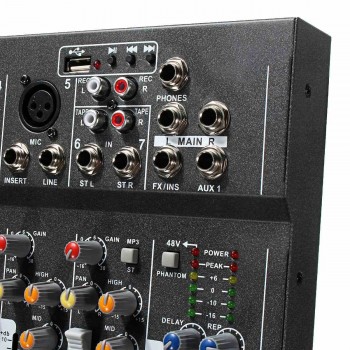 LEORY Professional 7 Channel Karaoke Audio Mixer Microphone Sound Mixing Console Amplifier With USB 48V Phantom Power