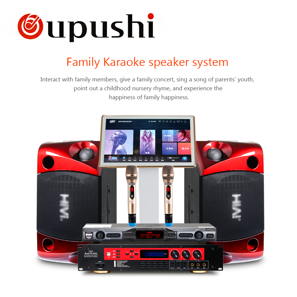 oupushi ok-3  Home KTV Mini Karaoke  Mixer System Digital Sound Audio Mixer Singing Machine 2 Wireless Microphone speaker