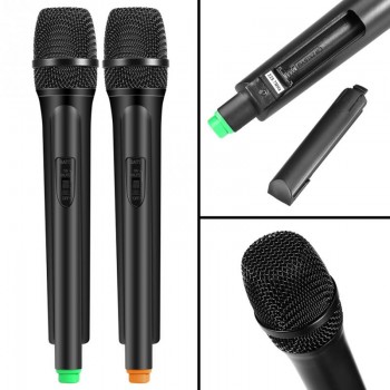 VHF Handheld Wireless Dynamic Microphones + LCD Receiver Karaoke Singing System EU Plug