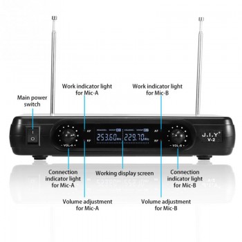 VHF Handheld Wireless Dynamic Microphones + LCD Receiver Karaoke Singing System EU Plug