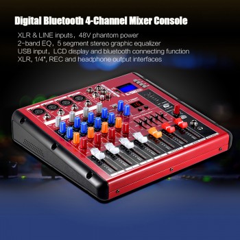 4 Channel Mini Table de Mixage, Mixer with USB Bluetooth Control, XLR/6.3 MM Plug-in for DJ Sound SMR401