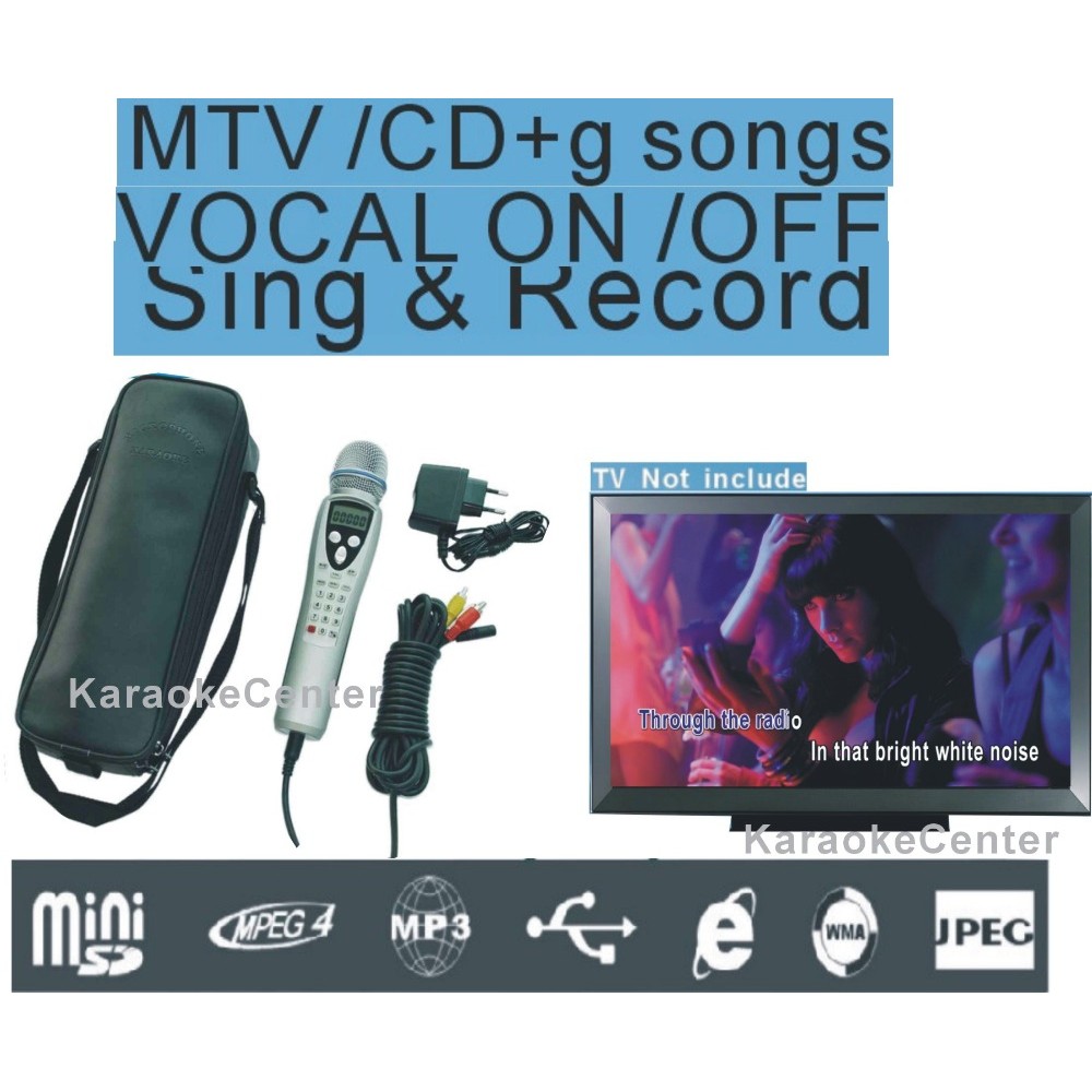 Thai English MTV  Karaoke Machine Magic Karaoke Microphone System, Portable Sing Machine. One step add more song.