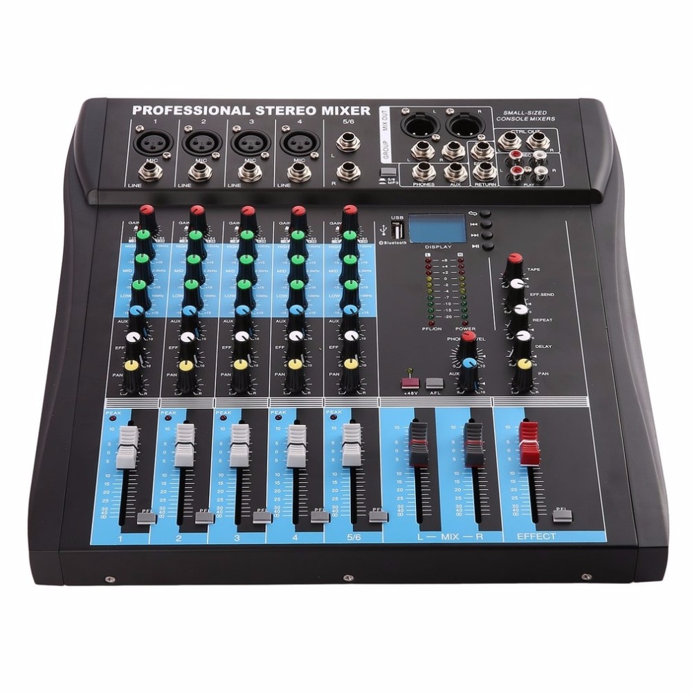 CT6 6 Channel Professional Stereo Mixer Live Audio Sound Console Vocal Effect Processor with 4-CH Mono amp; 2-CH Stereo Input