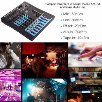 CT6 6 Channel Professional Stereo Mixer Live Audio Sound Console Vocal Effect Processor with 4-CH Mono amp; 2-CH Stereo Input