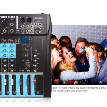 CT6 6 Channel Professional Stereo Mixer Live Audio Sound Console Vocal Effect Processor with 4-CH Mono amp; 2-CH Stereo Input