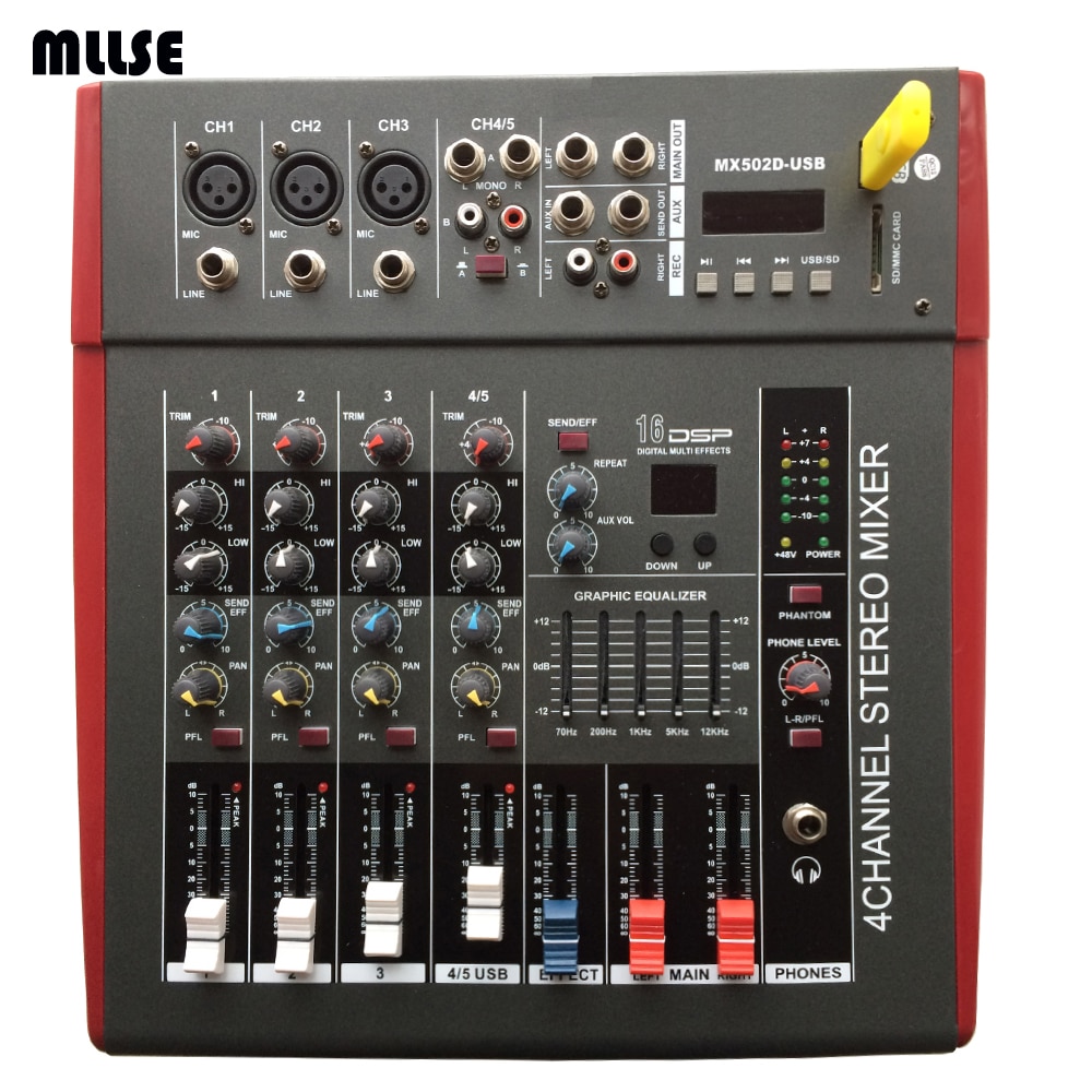 5 Channel Amplifier Audio Mixer DJ Console Mixing Mezcladora De DJ MX502D For Karaoke 500W