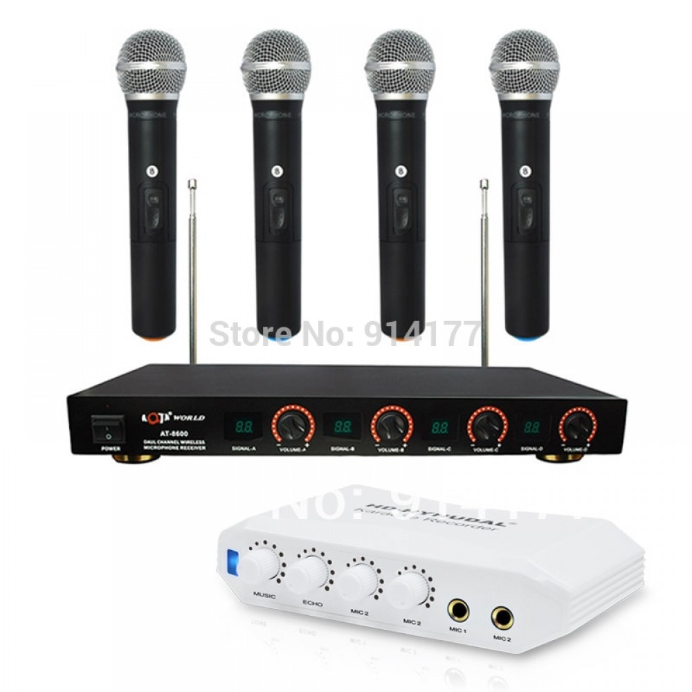 Brand new Karaoke Recorder Converter audio amplifier Online Singing Recorder best partner for PC Free 4pcs Wireless microphone