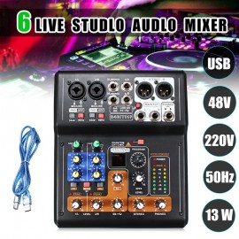 Professional 6 Channel Live Studio Audio Mixer DJ Mixing Phantom Console Mini USB Amplifier Digital Microphone Sound Mixer Sou