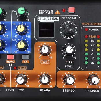 Professional 6 Channel Live Studio Audio Mixer DJ Mixing Phantom Console Mini USB Amplifier Digital Microphone Sound Mixer Sou