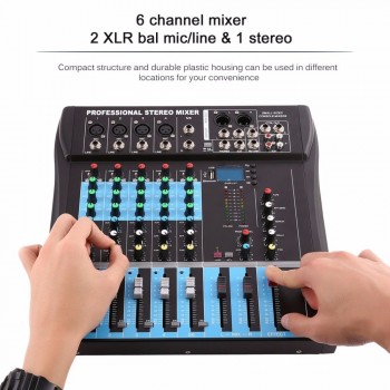CT6 6 Channel Professional Stereo Mixer Live Audio Sound Console Vocal Effect Processor with 4-CH Mono amp; 2-CH Stereo Input