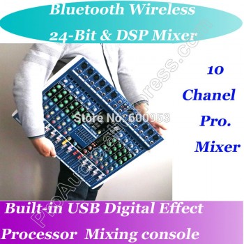 MICWL 10 Way Wireless Bluetooth USB 24BIT DSP 48V Phantom Power Mic Mixing Console Mixer