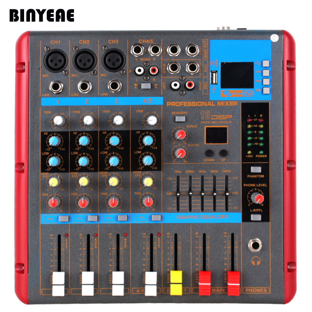MLLSE Karaoke Sound Mixer,5 Channel for Music Mixing with Bluetooth Control,Monitor for Speaker SMR503
