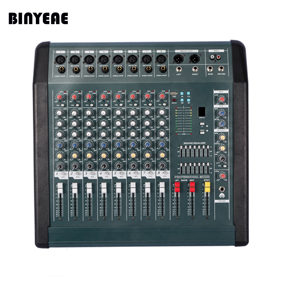 MX806D  350Wx2 Professional Audio Power Mixer Machine 8 Channels Mezcladora De DJ Double 7 Band Graphic EQ