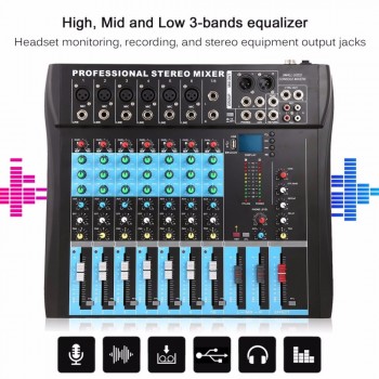 CT8 8 Channel Professional Stereo Mixer Live USB Studio Audio Sound Console Network Anchor Device Vocal Effect Processor