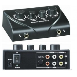 Karaoke Sound Mixer with 2 Mic inputs Cable Microphone Control Amplifier Echo Mixer