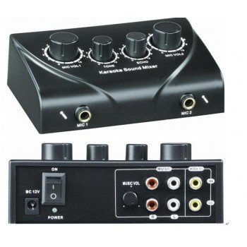 Karaoke Sound Mixer with 2 Mic inputs Cable Microphone Control Amplifier Echo Mixer