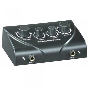 Karaoke Sound Mixer with 2 Mic inputs Cable Microphone Control Amplifier Echo Mixer