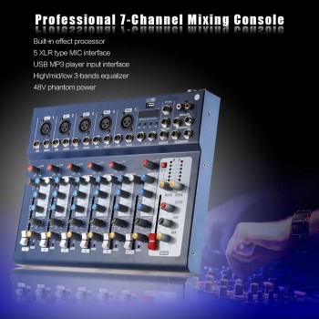 New F7-USB LED 7 Channel Mixing Console Equipment Professional Audio DJ Mixer