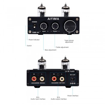 AIYIMA 6J1 Tube Amplifier Bile Preamplifier HIFI Preamp Treble Bass Adjustment Audio Preamplifier DC12V For Amplifier Speaker