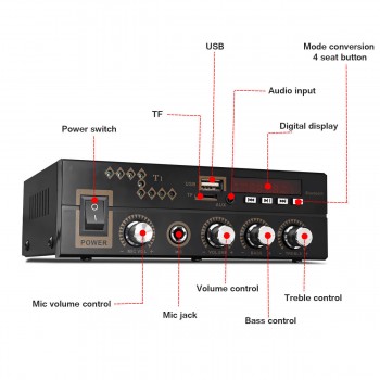 600W 12V/220V Watt Digital bluetooth Home Stereo Amplifier AMP TF FM USB Microphone Input Home Amplifier