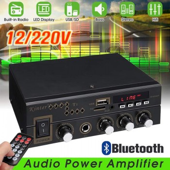 600W 12V/220V Watt Digital bluetooth Home Stereo Amplifier AMP TF FM USB Microphone Input Home Amplifier